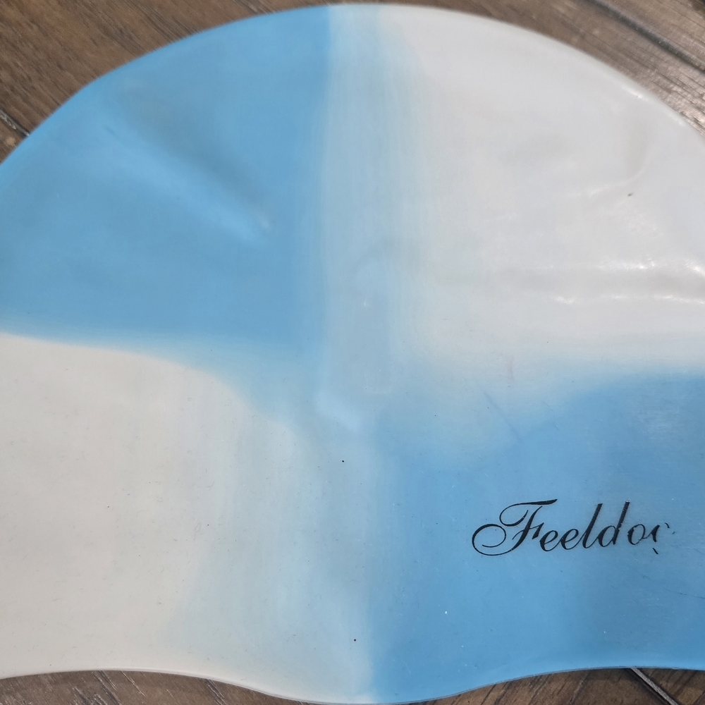 Feeldoe Blue and White Swim Cap